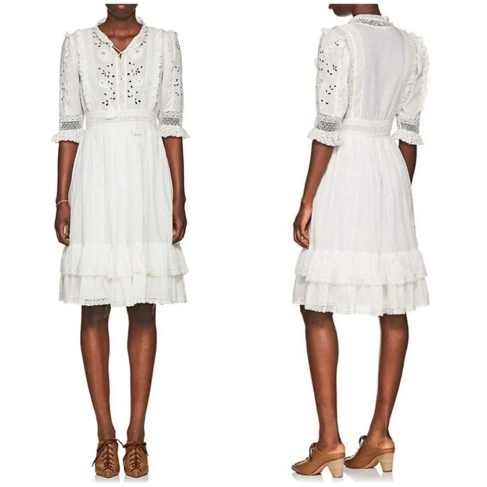 Ulla Johnson Madison Dress Blanc White Eyelet Tiered Ruffle Size 4